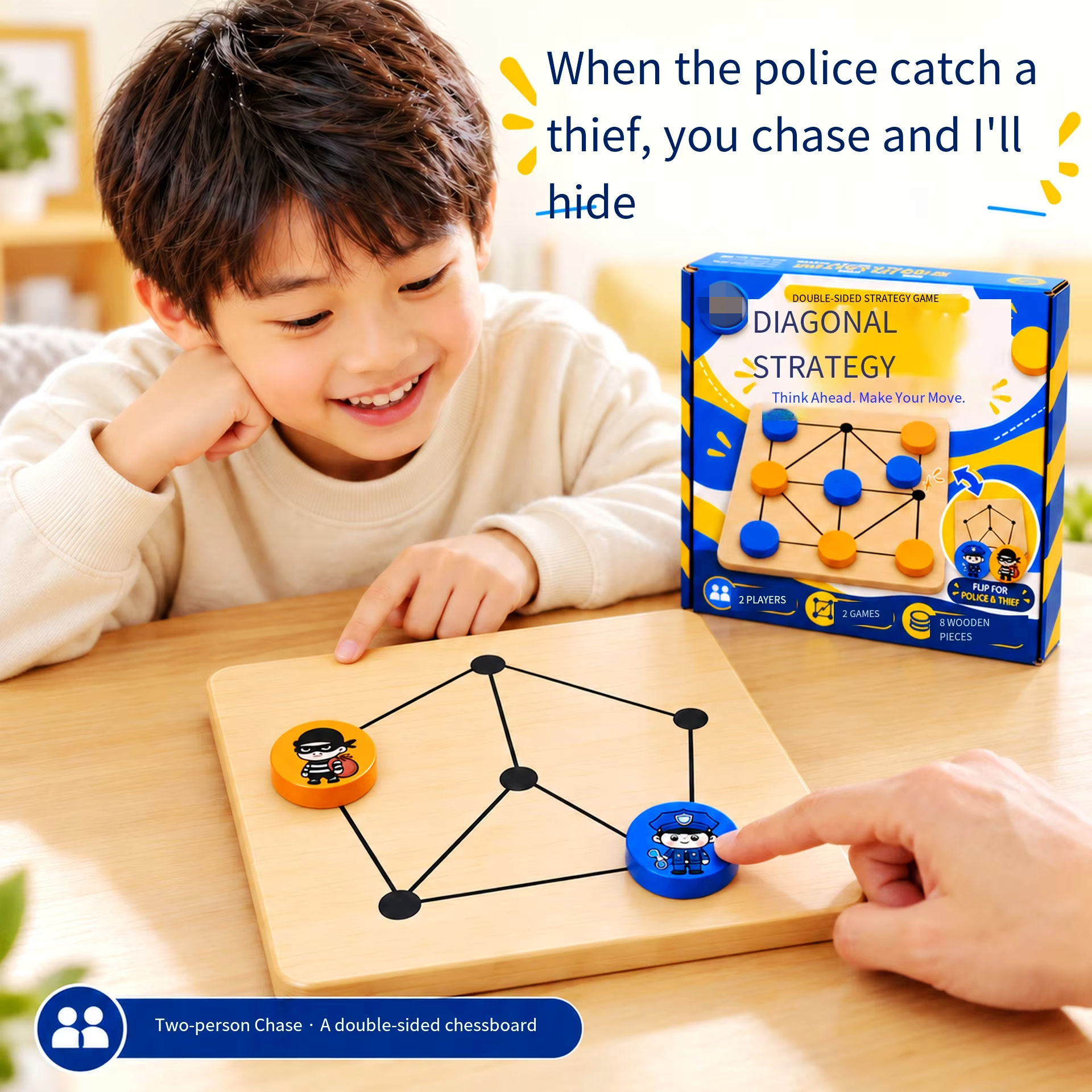Strategy Board Game - Wooden Diagonal Strategy Board Game, Police